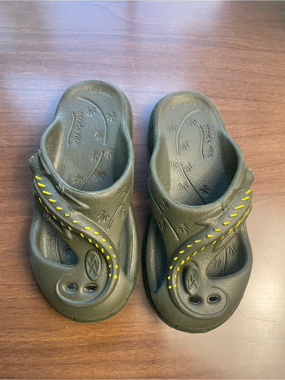 Stride Rite Kids Olive Green Slip-On Sandals with lizards